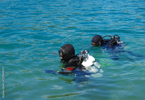 Scuba diver before diving.