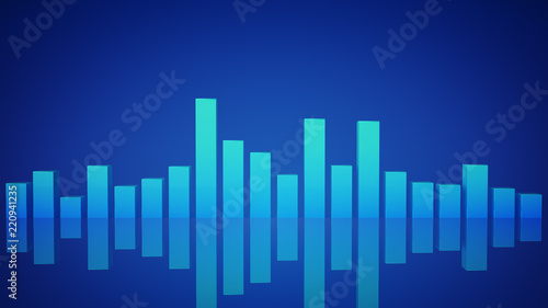 Blue music equalizer bars 3D render illustation