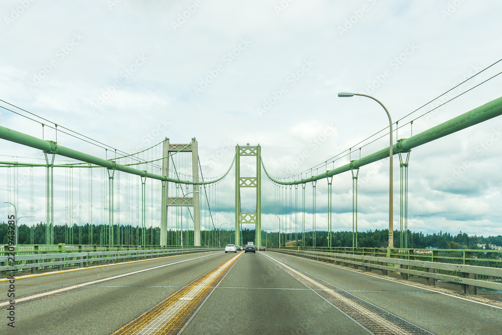 scene over the Narrows steel bridge in Tacoma,Washington,USA.