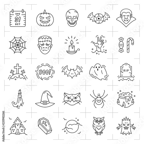 Halloween icon set. Thin line art Halloween icons. Vector outline illustration