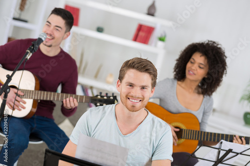 home band learning new song together