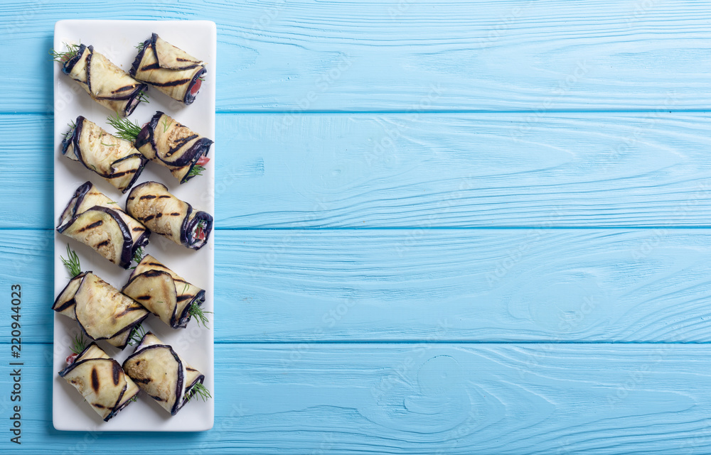 Grilled eggplant (aubergine) rolls with cream cheese Grilled eggplant (aubergine) rolls with cream cheese