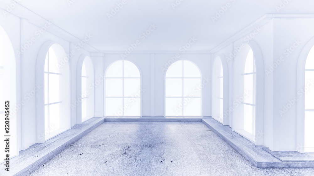 Obraz premium Light white empty interior with stone floor. 3d illustration, 3d rendering.