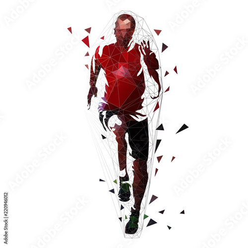 Runner, low polygonal vector illustration. Geometric sprinter, front view. Adult running man