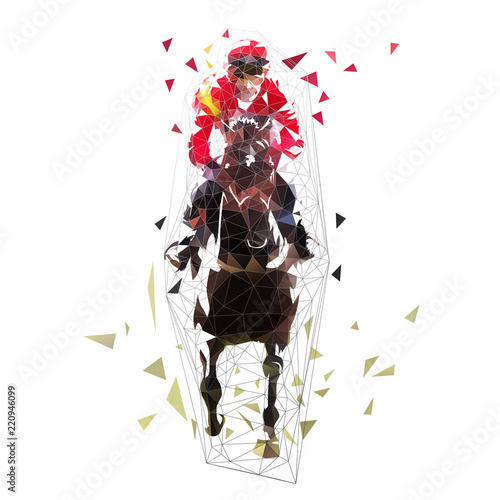 Horse riding, abstract polygonal vector illustration. Front view