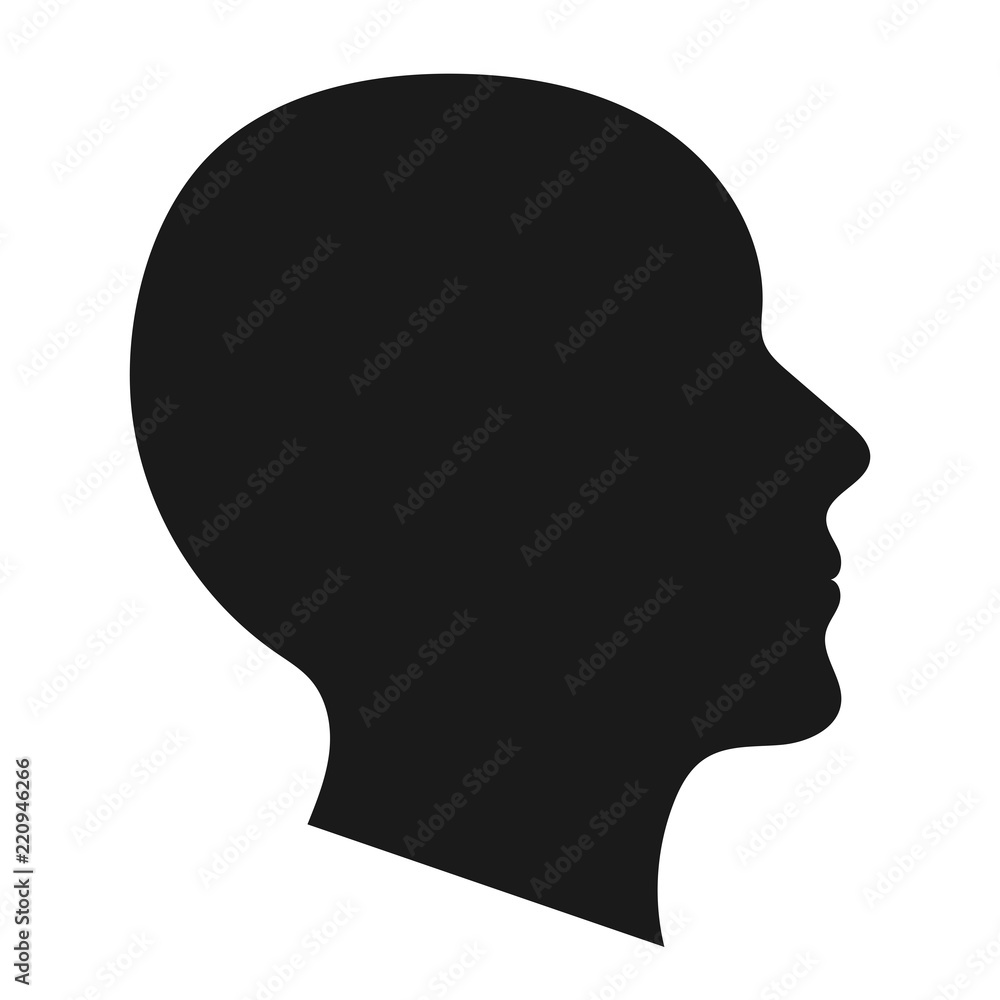 Simple, flat, black silhouette profile head (bald) illustration. Isolated on white