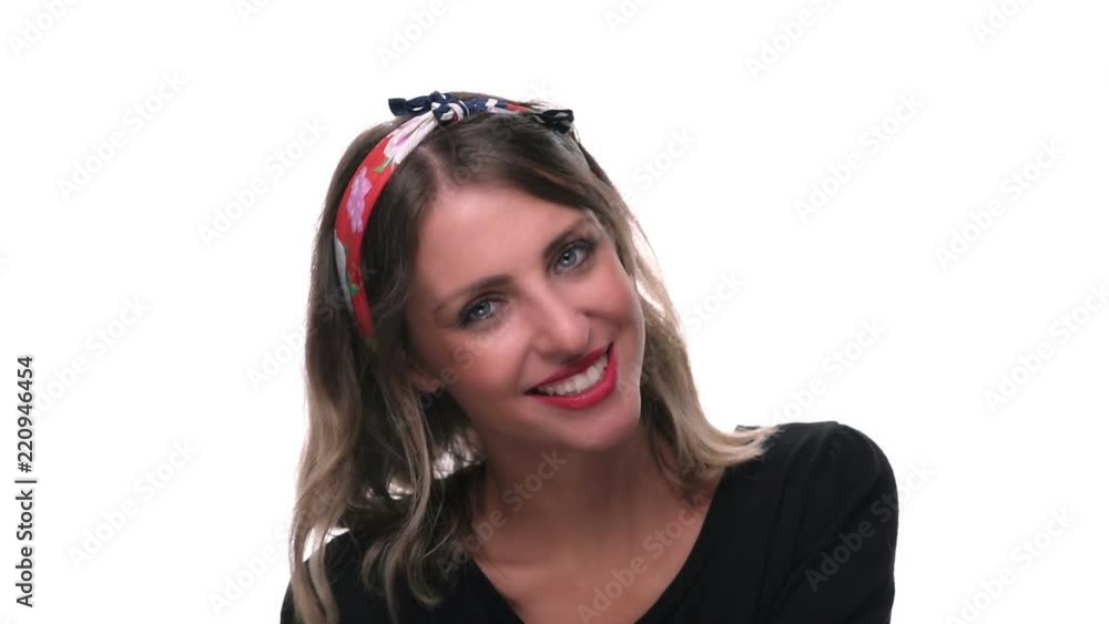 Portrait of joyful happy relaxed pretty woman laughing and smiling isolated on white background Portrait of joyful happy relaxed pretty woman laughing and smiling isolated on white background