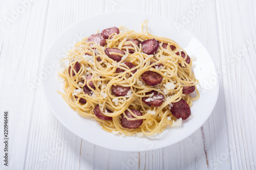 Pasta spaghetti with sausages