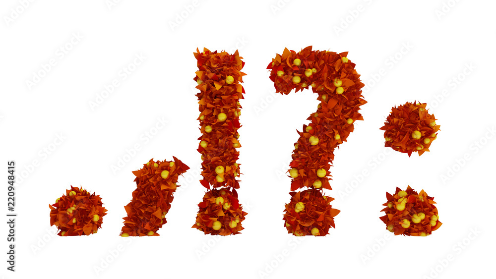 Foliage autumn berries font. 3d illustration, 3d rendering. Foliage autumn berries font. 3d illustration, 3d rendering.