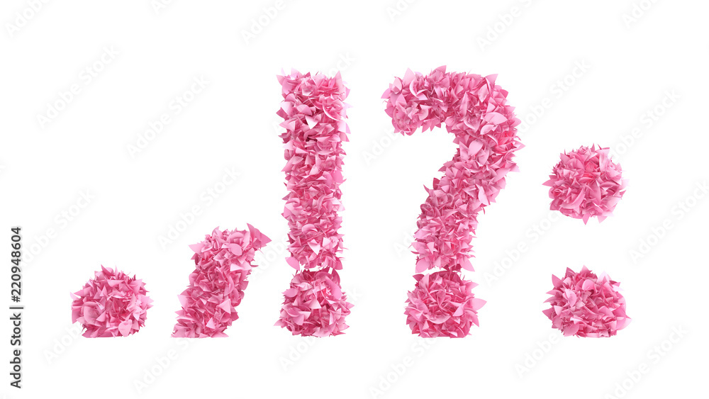 Pink flowers font. 3d illustration, 3d rendering.