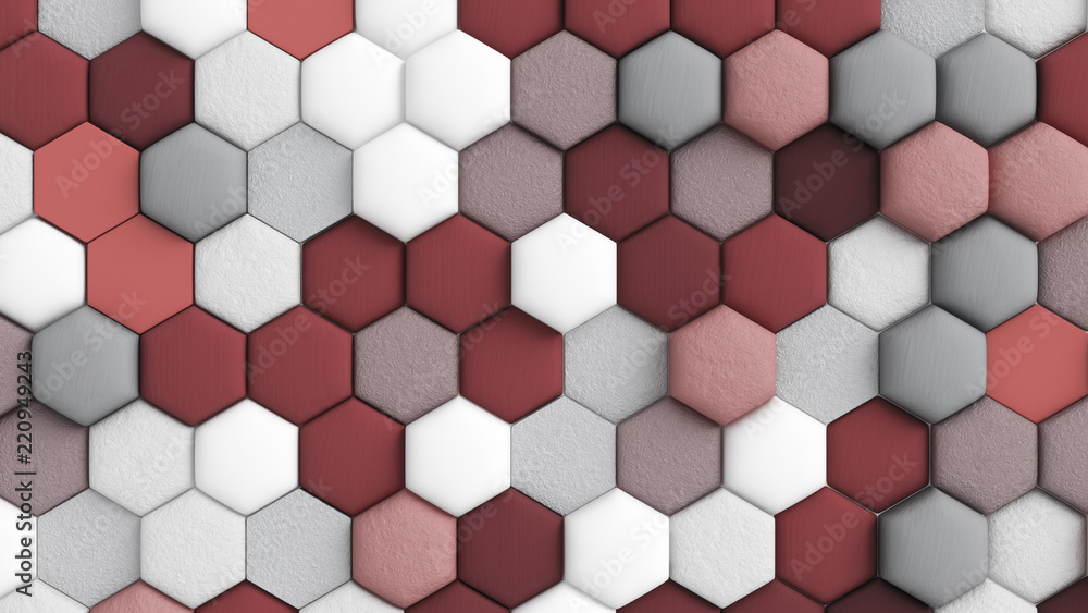 Naklejka premium Red white abstract background with hexagons. 3d illustration, 3d rendering.