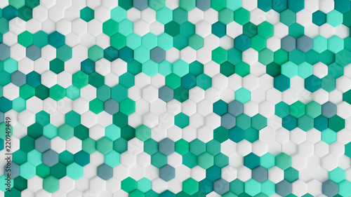 Turquoise abstract background with hexagons. 3d illustration, 3d rendering.