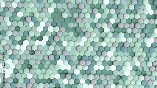 Green abstract background with hexagons. 3d illustration, 3d rendering.