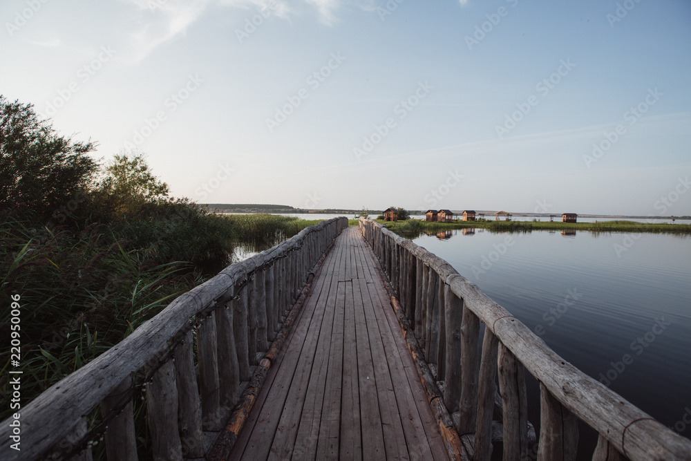 beautiful wooden bridge river