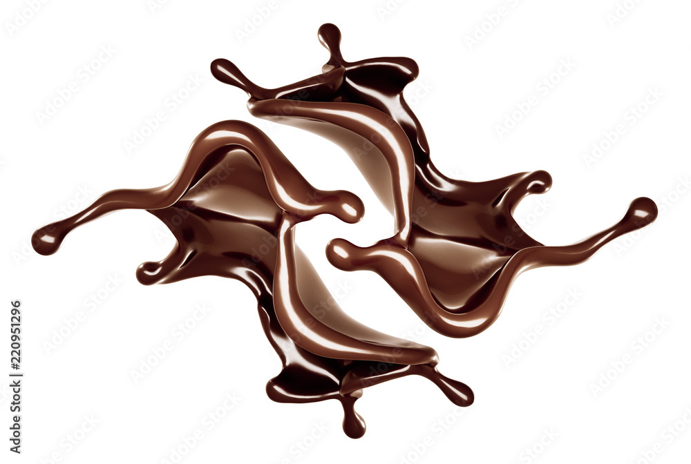 A splash of dark chocolate. 3d illustration, 3d rendering. A splash of dark chocolate. 3d illustration, 3d rendering.