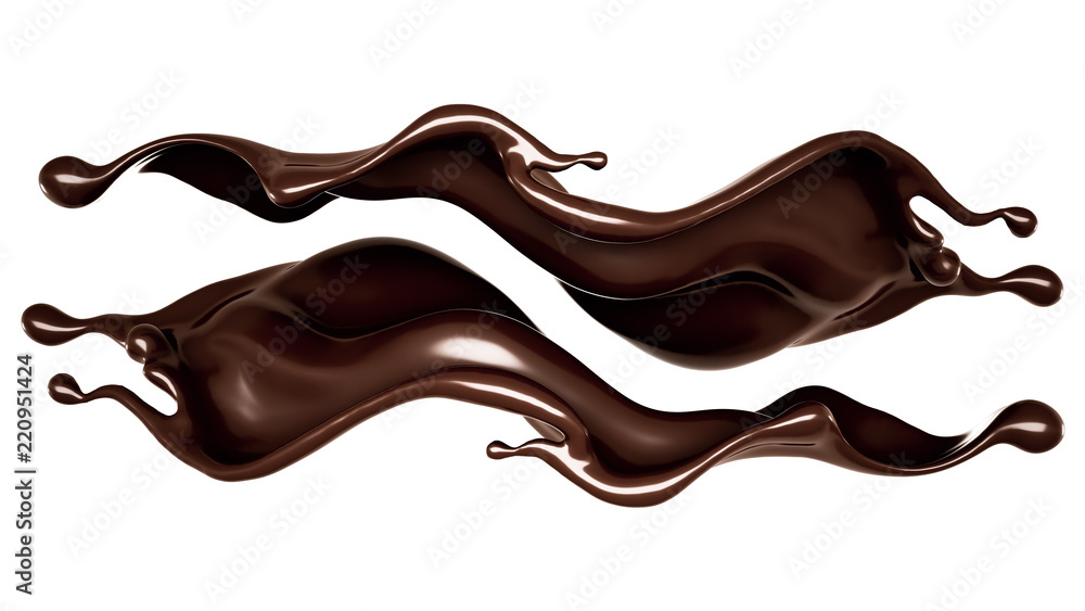 A splash of dark chocolate. 3d illustration, 3d rendering. A splash of dark chocolate. 3d illustration, 3d rendering.