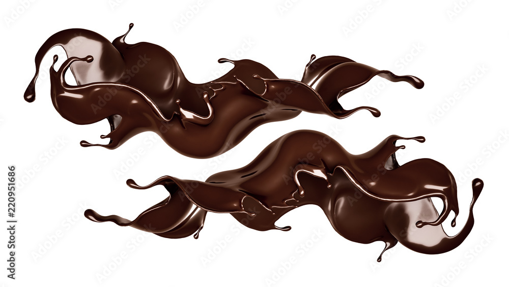 A splash of dark chocolate. 3d illustration, 3d rendering. A splash of dark chocolate. 3d illustration, 3d rendering.