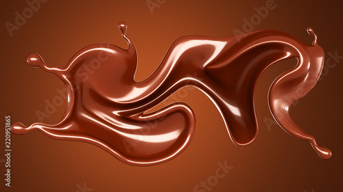 Splash, a stream of chocolate. 3d illustration, 3d rendering.