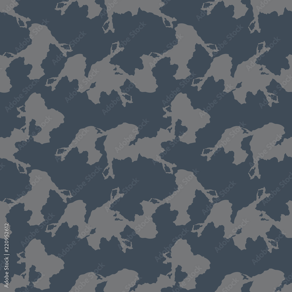 UFO military camouflage seamless pattern in navy blue and grey colors UFO military camouflage seamless pattern in navy blue and grey colors