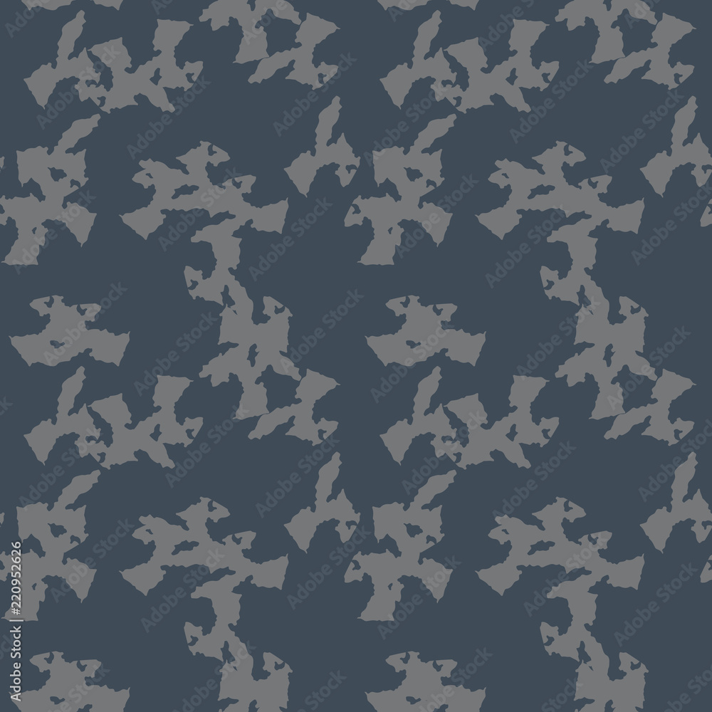 UFO military camouflage seamless pattern in navy blue and grey colors UFO military camouflage seamless pattern in navy blue and grey colors