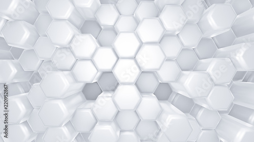 Fototapeta Naklejka Na Ścianę i Meble -  White hexagon background. 3d illustration, 3d rendering.