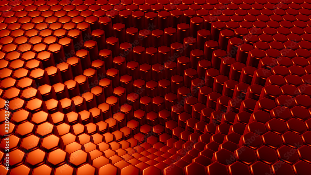 Fototapeta premium Red hexagon background. 3d illustration, 3d rendering.