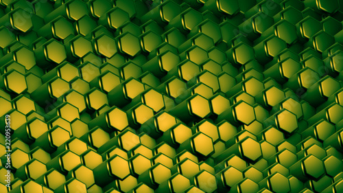 Green hexagon background. 3d illustration, 3d rendering.