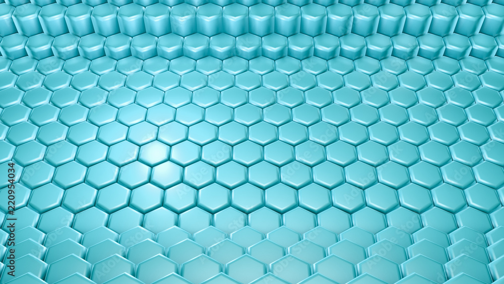 Fototapeta premium Turquoise hexagon background. 3d illustration, 3d rendering.