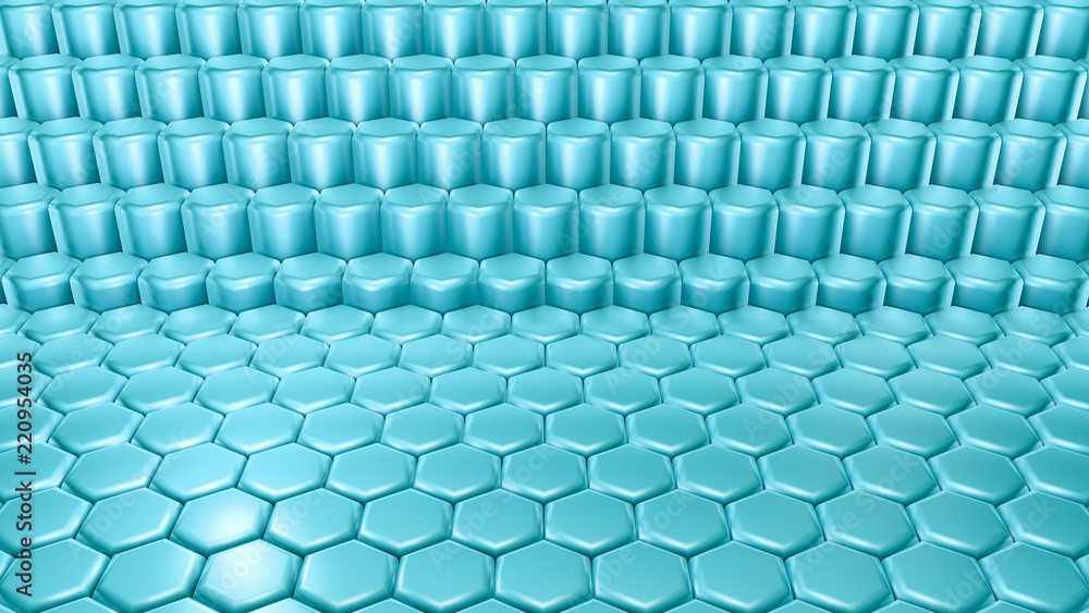 Naklejka premium Turquoise hexagon background. 3d illustration, 3d rendering.