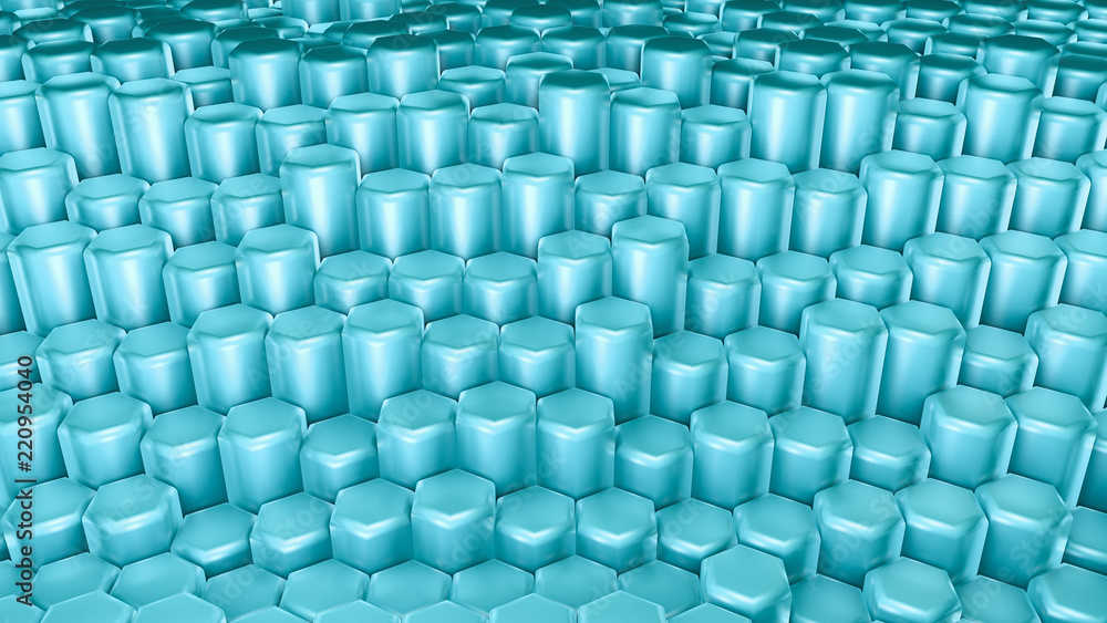 Fototapeta premium Turquoise hexagon background. 3d illustration, 3d rendering.