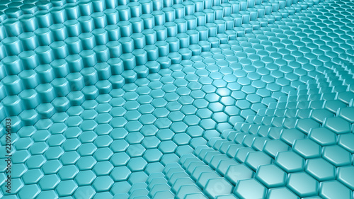 Turquoise hexagon background. 3d illustration, 3d rendering. © Pierell