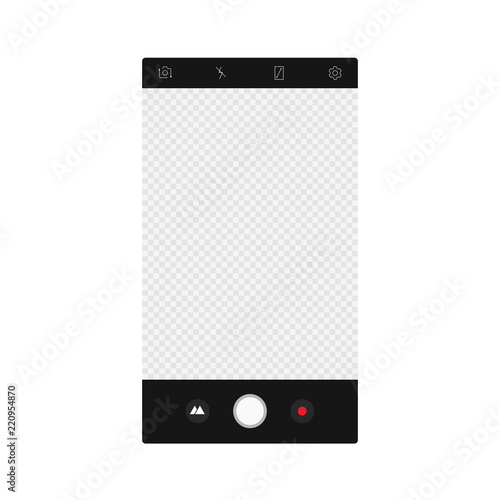 Camera app screen interface. Vector mockup photo composer.