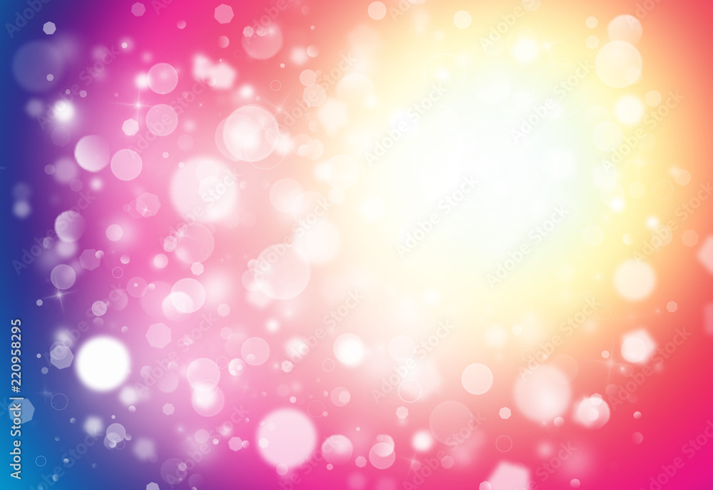 Colorful glitter sparkles rays lights bokeh Festive Elegant abstract background.