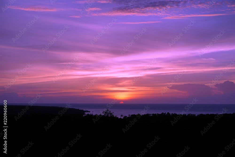 Sunset and dramatic sky with sea background.