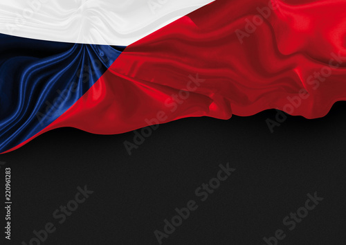 Wavy czech flag on dark gray noisy background