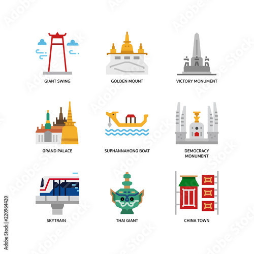 Bangkok symbols and landmarks icons