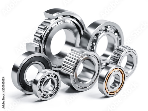 Group of ball bearings isolated on white 3d photo