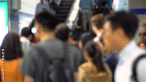 Out of Focus - Crowd of People Going on Escalator during Rush Hour 