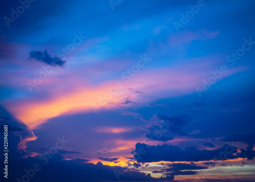 Sunset with sun rays, sky with clouds and sun. Beautiful landscape nature blur light. © arwiyada