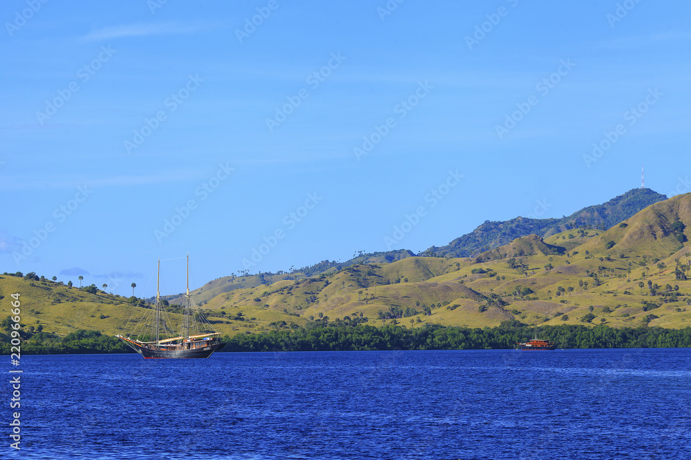 Tourist Boats At The Coast of Kelor Island, in Komodo National Park, Labuan Bajo, Flores, Indonesia.