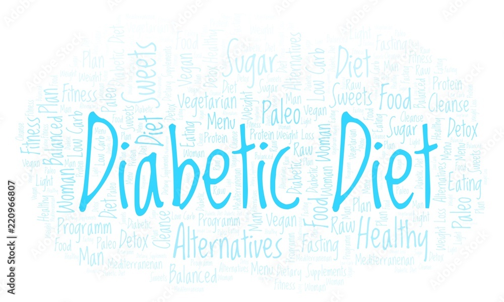 Fototapeta premium Word cloud with text Diabetic Diet on a white background.
