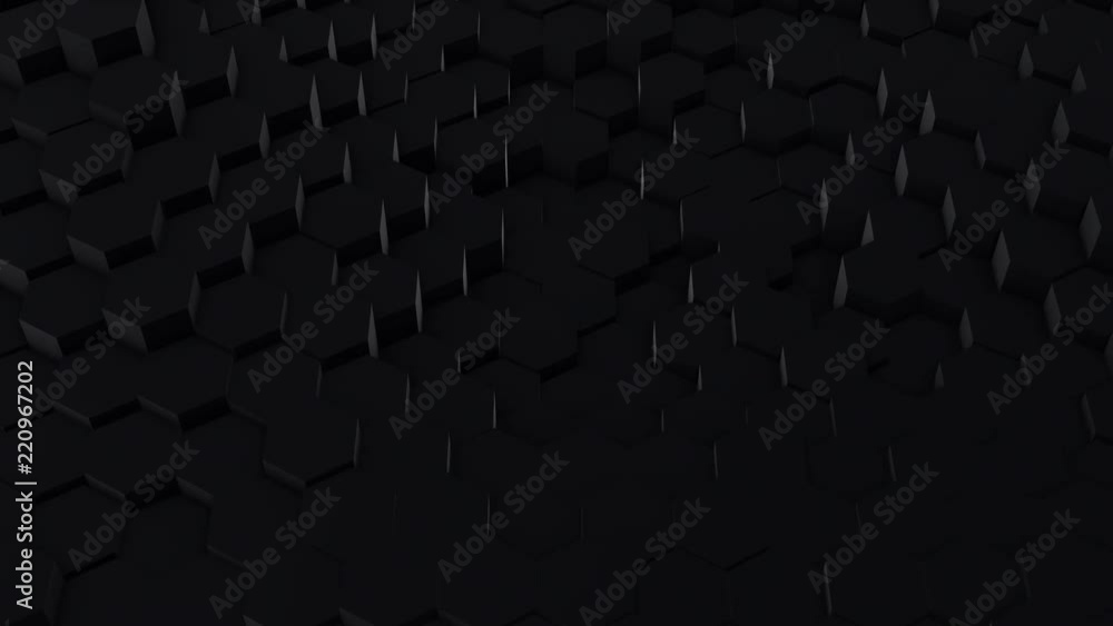 A lot of black hexagons on the surface of the whole screen, volumetric wave-like movement of rhombs densely adjacent to each other, slow motion 4K abstract background A lot of black hexagons on the surface of the whole screen, volumetric wave-like movement of rhombs densely adjacent to each other, slow motion 4K abstract background