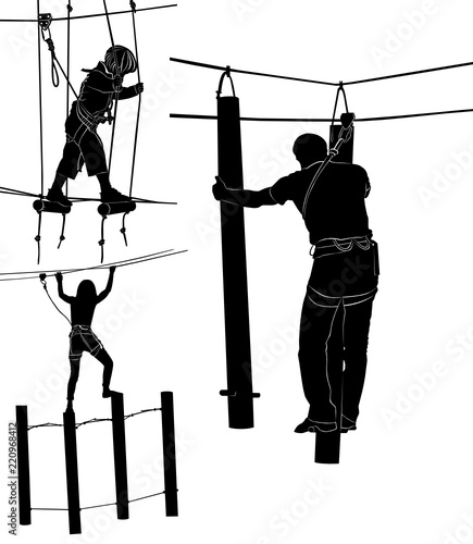 set of silhouettes in a rope park