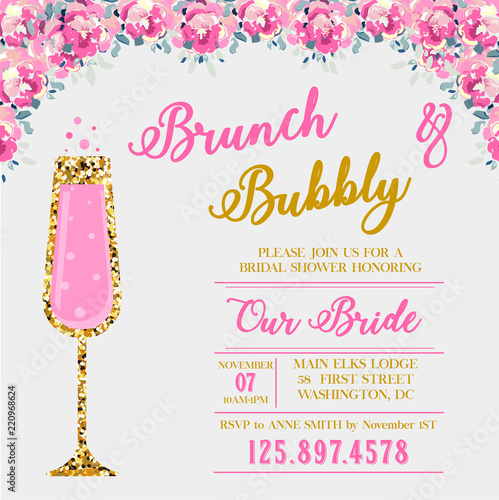 Brunch and Bubbly invitation. Bridal shower.