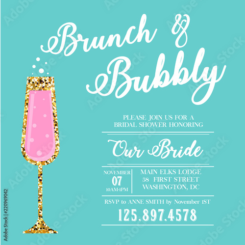 Brunch and Bubbly invitation. Bridal shower.