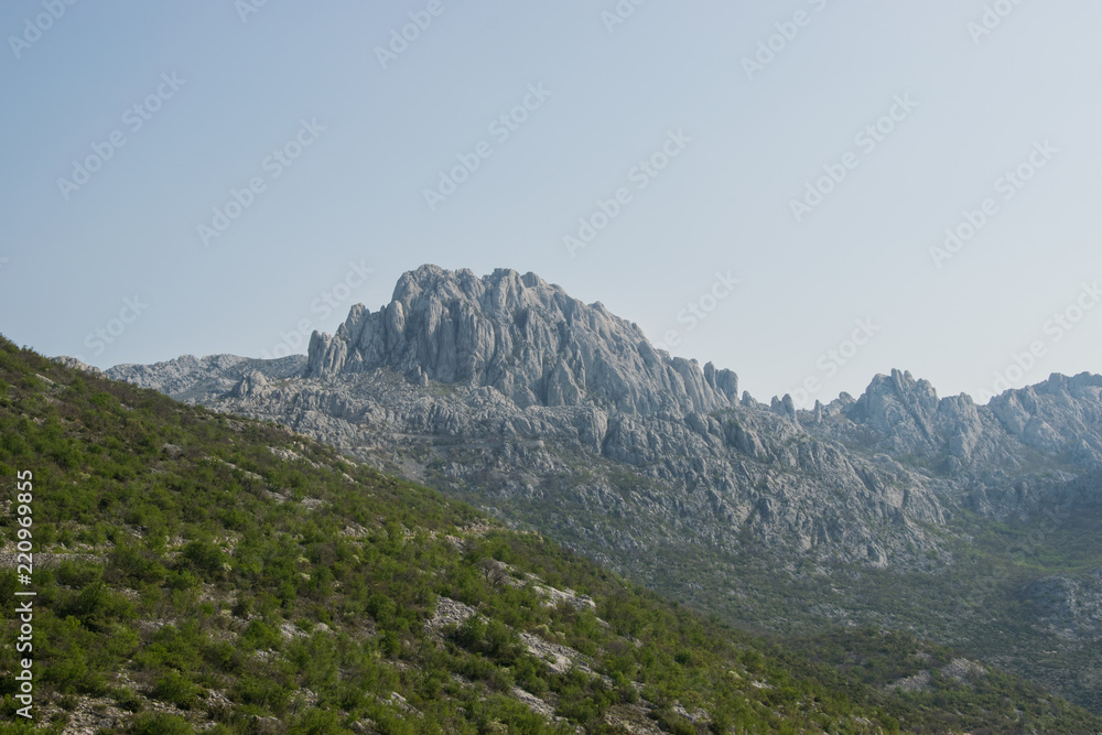 Obraz premium Tulove grede are extraordinary karst phenomena within the Southern Velebit Mountain, Croatia. They are among highest natural rock pillars. Site of Winnetou filming.