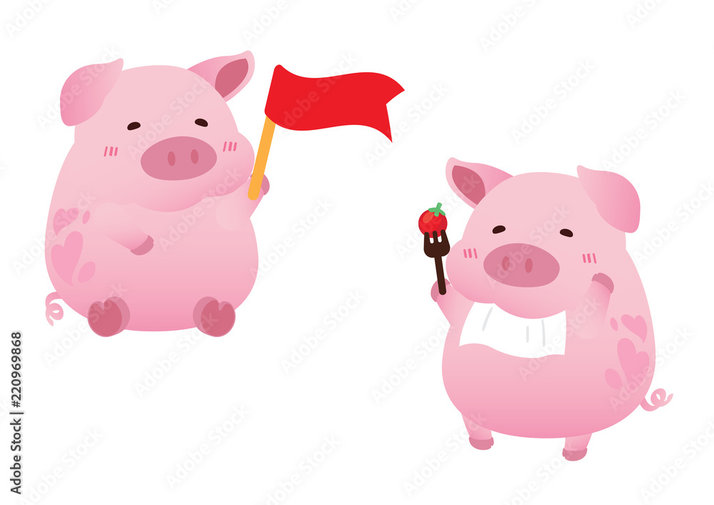 pink cute pig exercise diet character design vector pink cute pig exercise diet character design vector
