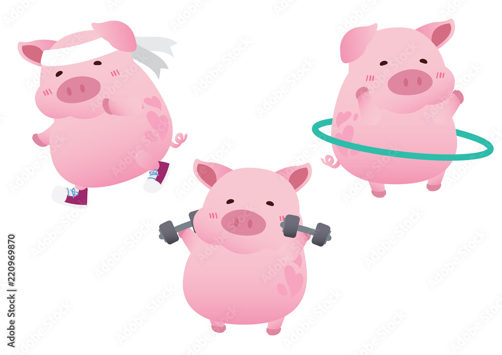 pink cute pig exercise diet character design vector pink cute pig exercise diet character design vector