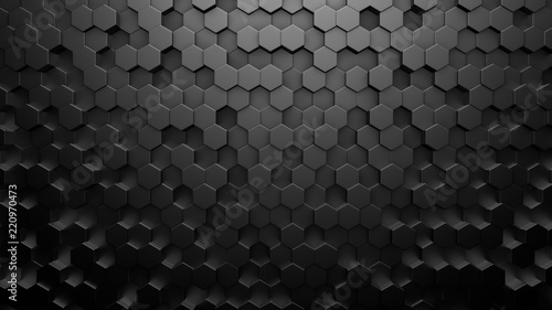 Silver black metallic background with hexagons. 3d illustration, 3d rendering. © Pierell