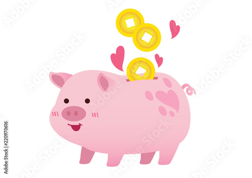 happy pink piggy bank saving investment